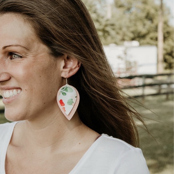 Floral Leather Leaf Earrings - Picture 3 of 7